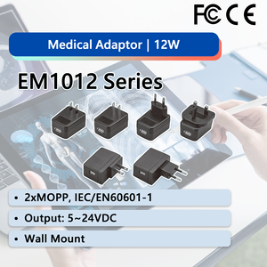 5V 12W 2.4A MAX. EU/USA/UK IEC60601 & 2xMOPP EM1012AYZT Medical AC/DC Wall Mount Adaptor for Medical use - Product Image 1