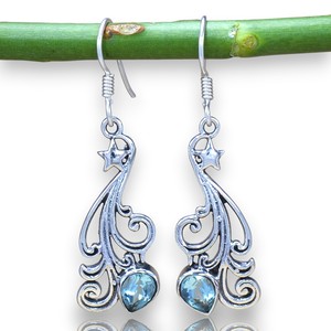 Unique Designer 925 Sterling <b>Silver</b> Hook <b>Earrings</b> <b>Dangle</b> Design With Bezel Sett Pear Cut Blue Topaz Gemstone Bulk Wholesale Wear - Product Image 1