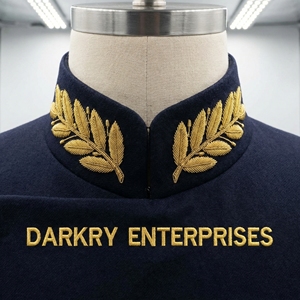 Custom Handmade Gold Bullion Wire Embroidery Stand Up Collar Dark Blue Knot <b>Wheat</b> Pattern Manufacturer Service - Product Image 5