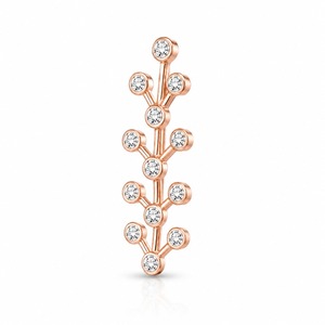 Pendientes de Oro Rosa con Diamantes, Corte Brillante Redondo, Engaste en Bisel, Forma de Planta, Minimalistas, para Uso Diario de Mujer - Product Image 4