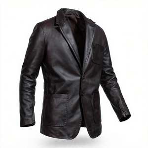 Men's <b>Leather</b> <b>Blazer</b> <b>Jacket</b> 2 Button Notch Lapel Casual Patch Pockets <b>Jacket</b> <b>Blazer</b> Coat Turn-down Collar Single Breasted Jasket - Product Image 3