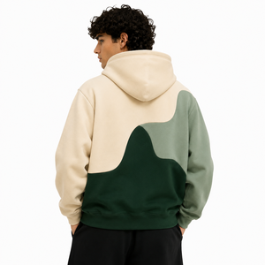 Sweat à capuche zippé pour homme, trois couleurs contrastées, en polaire brossée, coupe oversize, style streetwear décontracté, logo personnalisé, directement de l'usine - Product Image 2