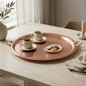 Grand plateau de service rond en laiton avec poignées, plateau décoratif martelé pour la décoration de la maison, la restauration, la vaisselle de table, vente en gros - Product Image 4