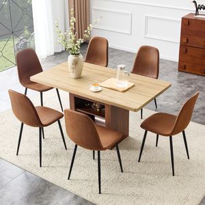 Set da Pranzo Moderno di Lusso 6 Pezzi con Tavolo Allungabile 59-71 Pollici e Sedie in Tessuto Tecnologico, Scalabile e Leggero - Product Image 1