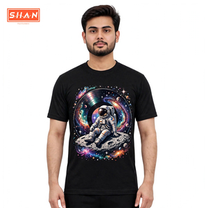 Astronaut Space Galaxy Graphic Print Top SHAN <b>Men's</b> <b>Black</b> <b>Short</b> <b>Sleeve</b> O-Neck T-<b>Shirt</b> Casual Cartoon Custom T <b>Shirt</b> Manufacturer - Product Image 1