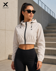 Custom Women's Winter Cropped Hooded Windbreaker Jacket Canvas Multi Color Breathable Fitness Sport Coat Zipper Hot Hoodie OEM - Product Image 3