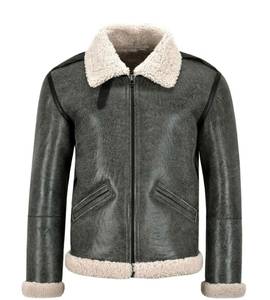 Wholesale Triveers <b>Men's</b> Genuine Leather <b>Shearling</b> <b>Jacket</b> <b>Men's</b> Winter Zipper Closure Thick Windproof Biker Leather <b>Jacket</b> 2036 - Product Image 1