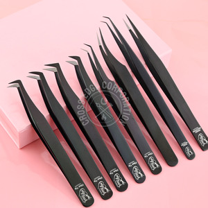 Pince à cils à pointe de fibre de logo imprimé 45 75 pince à épiler Nano Grip à 90 degrés pince à épiler classique incurvée en acier inoxydable - Product Image 1