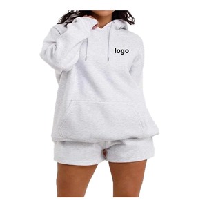 Ensemble court à capuche oversize en molleton de coton 260 GSM pour femme, personnalisé, le plus vendu, en toile unie, faible MOQ, ensembles pour femme - Product Image 2