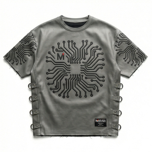 Techwear Oversized Urban Streetwear Circuit Design <b>Tshirt</b> Futuristic Premium High Quality Quick Dry 100% Cotton Men's - Product Image 1