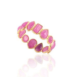 18K Gold Ruby Eternity Band-Micro Insert Pave Setting Wedding Ring - Product Image 4