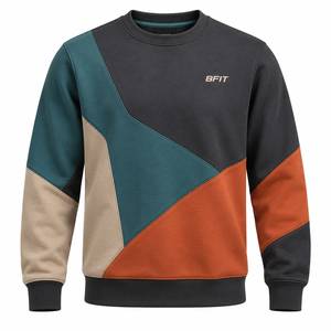 Mens Premium Curved Panel Color Block <b>Crewneck</b> Sweatshirt Custom Logo Casual Athletic Fleece Pullover Sportswear Windproof - Product Image 1