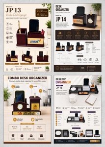 Organisateur de bureau en bois avec horloge, support pour téléphone, porte-stylos, fente pour cartes, personnalisation de la marque, taille standard, cadeau de bureau - Product Image 2