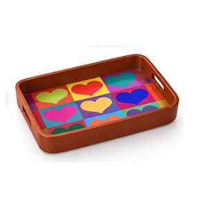 Plateau de service en bois avec poignée à motif cœur bicolore pour usage résidentiel - Product Image 2