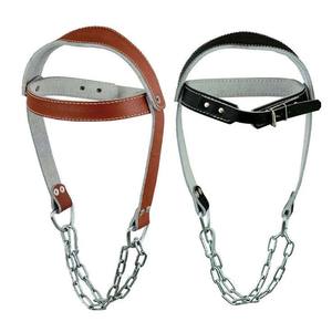Train your neck muscles efficiently with this leather weight lifting head harness featuring a secure fastening system - Product Image 1