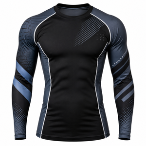 Camiseta Deportiva de Manga Larga para Hombre, Color Negro Cian, Impresión por Sublimación, Secado Rápido, Transpirable, Sin Costuras, con Spandex y Nailon, para Adultos - Product Image 3