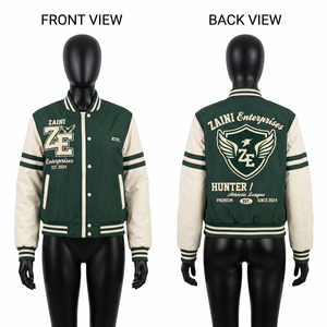 Blouson Bomber d'Hiver pour Femme en Polyester Premium 220 GSM, Satin Vert Aviateur, avec Broderie Chenille Personnalisée et Patch Appliqué Style Universitaire - Product Image 1