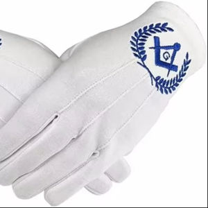 Gants de cérémonie maçonniques 100% coton, compas carré et G - Bleu 100% SATISFACTION CLIENTE - Product Image 1