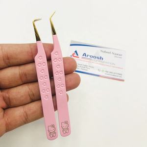 Pince à épiler en acier inoxydable dorée avec pointe en fibre rose 45 degrés 90 degrés pince à cils en forme de cœur rose pour bébé durable - Product Image 4