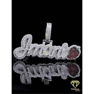 Personalized Strawberry <b>Name</b> Pendant Moissanite 925 Sterling Silver <b>Custom</b> Script Letter Hip Hop <b>Necklace</b> GIA Certified 3 Inch - Product Image 6