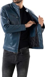 Veste en cuir pour homme disponible en différentes couleurs, veste en cuir véritable élégante pour la mode, en bleu icônique pour homme 2026 - Product Image 3