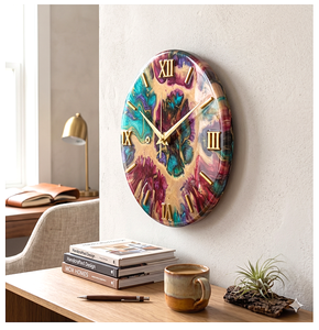 Antique Style Wooden Epoxy Resin <b>Wall</b> Clock Modern Home Decor Housewarming Christmas Wedding Apartment Handmade Touch Needle - Product Image 2