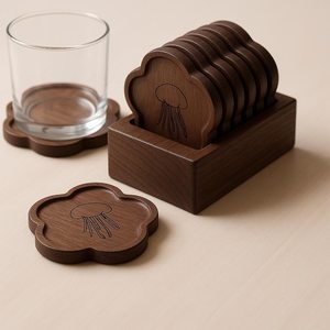 Posavasos de madera con forma de flor y diseño de medusa, estilo Wabi Sabi, posavasos ecológicos cuadrados de madera para té de UO - Product Image 5