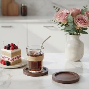 Ensemble de sous-verres en bois de bambou naturel avec support, sous-verres ronds minimalistes, protection de table pour tasses à café, mugs, verres, salle à manger - Product Image 5