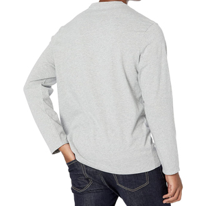 Camiseta de Algodón Gris de Manga Larga para Hombre, Corte Regular, Color Sólido Informal, Tejido de Punto, Diseño de Cuello Redondo - Product Image 3