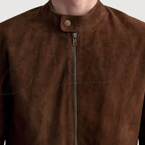 Veste en cuir suédé marron pour homme, en véritable peau de mouton, coupe ajustée, automne-hiver, style décontracté, moto, zippée, vêtement d'extérieur - Product Image 2