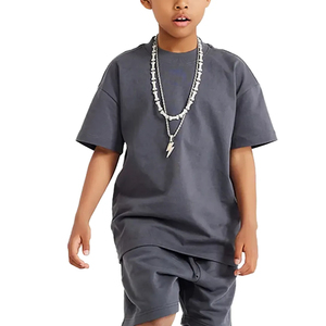 T-shirt en coton ample à manches courtes pour enfants, collection printemps-été, couleur unie, style européen et américain - Product Image 2