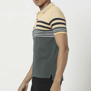 Polo en tricot rayé à manches courtes pour homme, personnalisable avec votre propre logo, design bicolore, coupe classique - Product Image 2