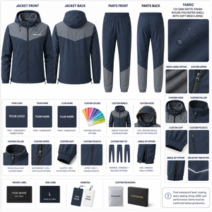 Color Block Hooded Waterproof Track Suit Men Custom Printed Logo <b>Zip</b> Pocket Chest Design Windproof Polyester Fabric Wholesale - Product Image 5