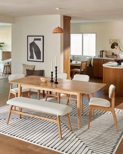 Scandinavian Teak Dining <b>Table</b> <b>Set</b> with <b>Bench</b> Modern Minimalist Dining Room Furniture - Product Image 1
