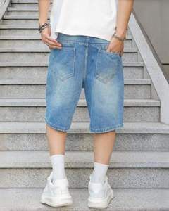 Denim Bermuda Shorts Mid Waist Button Fly Casual Style Men's <b>Light</b> Blue Washed 100% Cotton Woven Fabric Breathable Design - Product Image 2