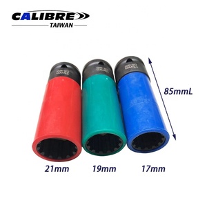 Jeu de douilles à chocs profondes à paroi mince en acier au chrome-molybdène, 3 pièces, 1/2 pouce, 17-19 mm, métriques, avec manchon en plastique, OEM DIY, TAIWAN CALIBRE - Product Image 3