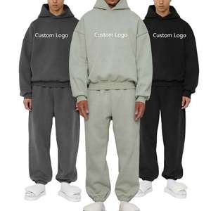 Casual Winter Eco-Friendly Solid Hooded Sweatpants and Hoodie Set Unisex Joggers Customized Men Windproof Heavyweight <b>Tracksuit</b> - Product Image 2