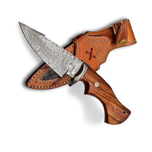 Cuchillo de Caza de Acero de Damasco, Hoja Fija con Punta Caída, Mango Rojo, Cuchillo Multifuncional de Supervivencia para Exteriores, DIY OEM - Product Image 3