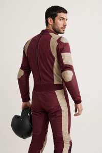 Traje de Motociclista de Cuero para Hombre, Color Borgoña y Beige, Chaqueta y Pantalones, Resistente al Viento, Manga Larga, para Todas las Temporadas - Product Image 2