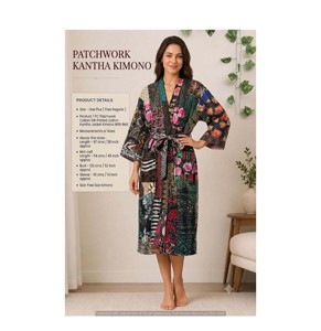 Handmade Silk Kantha Vintage Floral Breathable Soft 100% Cotton Kimono Robe Patchwork Jacket - Product Image 1