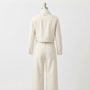Conjunto de Chaqueta Vaquera Crema y Jeans de Pierna Ancha para Mujer, Conjunto Casual de Dos Piezas, Atuendo Vaquero a la Moda, Ropa Urbana - Product Image 4