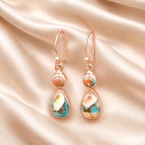 Boucles d'oreilles pendantes en turquoise naturelle, argent sterling 925, plaqué or rose et or jaune, bijoux bohèmes pour femmes - Product Image 5
