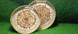 Ensemble de plateaux en rotin faits à la main avec incrustation de nacre, plateaux de dessert et de bonbons de luxe pour l'Aïd Ramadan et les cadeaux de fête - Product Image 6