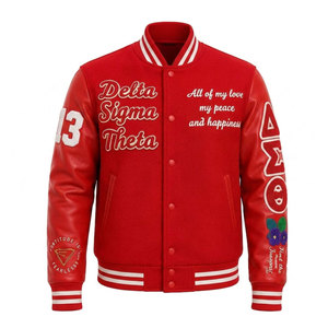 เสื้อแจ็คเก็ต Crimson Varsity ปักลายตัวอักษรกรีกด้านหน้า ทรงปกติ ใส่ได้ทั้งชายและหญิง สไตล์ลำลอง - Product Image 2