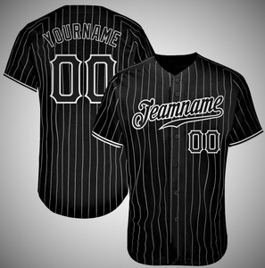 Custom Adult Pinstripe Baseball Jersey Short Sleeve Anti-Bacterial 100% Polyester <b>Button</b> Front for School League Camp - Product Image 3