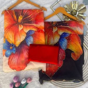 Sari de seda con estampado floral premium y magnífico, con trabajo de diseñador Katdana, precio al por mayor de Royal Export - Product Image 3