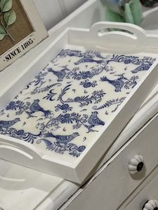 Bandeja de Servir Cuadrada de Lujo Ecológica con Incrustaciones de Hueso, Patrón Geométrico/Mosaico, Duradera, Hecha a Mano, Decorativa para Otomanas y Café - Product Image 1