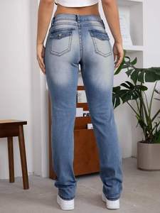 Solid Color High Quality Women <b>Jeans</b> Pant Custom Casual Loose Style Elastic Waist Stretchy Breathable Summer Pant Women <b>Jean</b> - Product Image 4