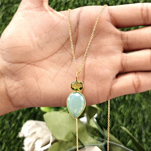 New arrival fashion necklaces green opalite and peridot quartz pendant gold plated bezel teardrop double stone pendant necklace - Product Image 4