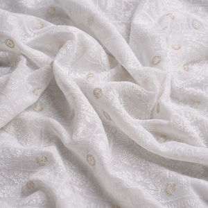 Tissu de sari en organza gris brodé avec détails en sequins pour femmes, vêtements de créateur pour fêtes, vêtements de mariée - Product Image 5